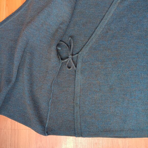 Chloe Blue Speckled Knit Wool Alpaca Blend Wrap Shoulder Pad Open Cardigan Vtg - Picture 3 of 8